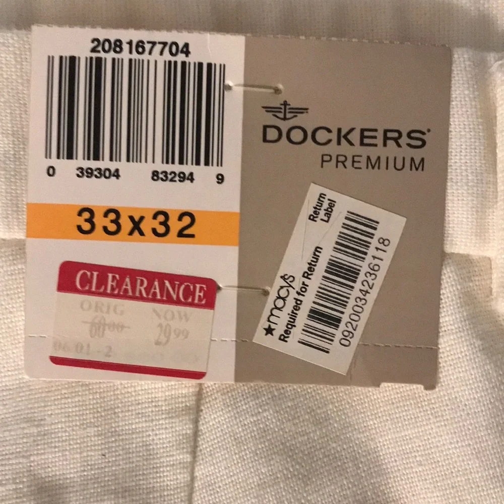 Dockers Premium Presidio Linen Blend White Pleated Cuffs Pants  33x32